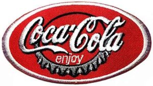 Enjoy Coca Cola Coke Soft Drink logo 9cm x 4.9 cm Iron on Patch Badge Embroidery