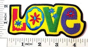Love Peace sign hippie boho retro flower  4.5"x 2 Sew Ironed On Embroidery Patch