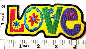 Love Peace sign hippie boho retro flower  4.5"x 2 Sew Ironed On Embroidery Patch