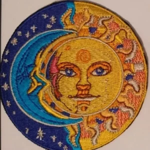 Yin Yang Sun and Moon Logo Sew Ironed On Embroidery Applique Patch.
